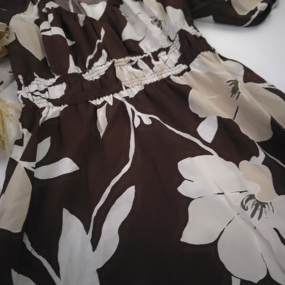 Loft Floral Brown and Cream Dress Small Petite Maxi - Picture 4 of 11